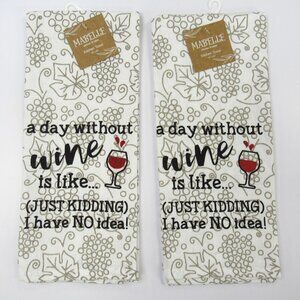 Kitchen Towel Set Of 2 Cotton Dish Towels Wine Theme Funny Novelty Print NWT